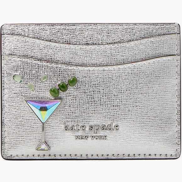 Kate Spade Shaken Not Stirred Embellished Metallic Card Holder NWT - Picture 1 of 4